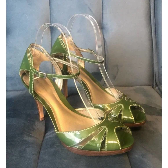 Ann Taylor Shoes Ann Taylor Vintage Green Patent Leather Peep Toe Heels 4 Adj Strap Green 7 2 Poshmark